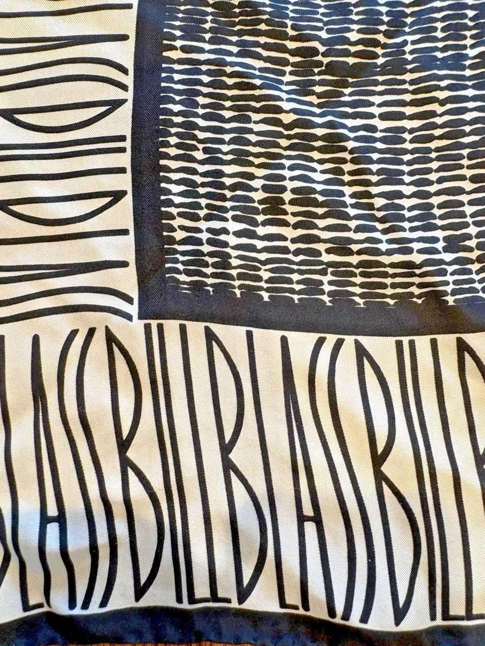 Vintage Bill Blass 22" Square Silk Scarf Monogram Logo Fashion Designer Blk Wht